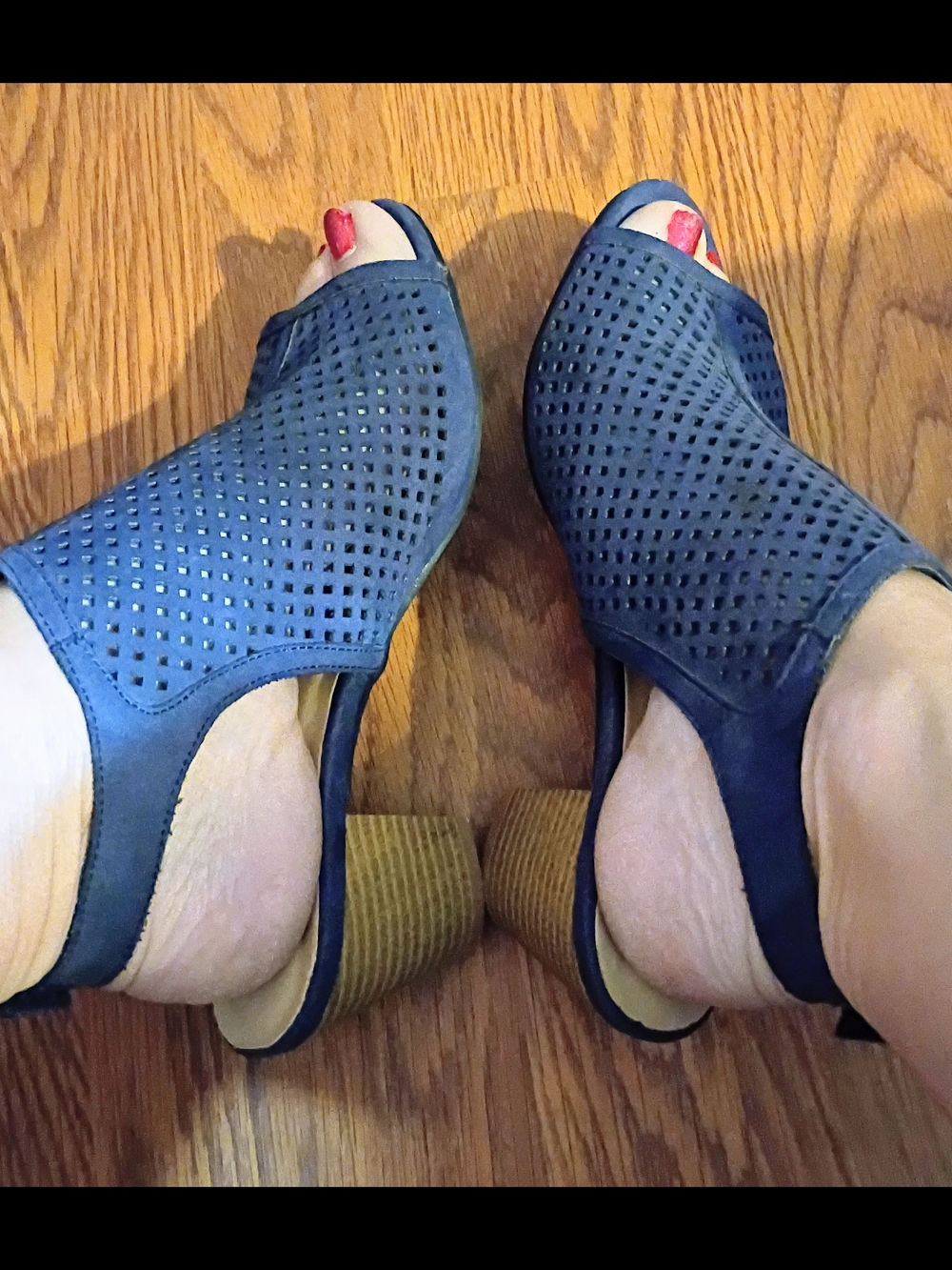 Roebuck Navy Perforated Peep-Toe Slingback Block Heels